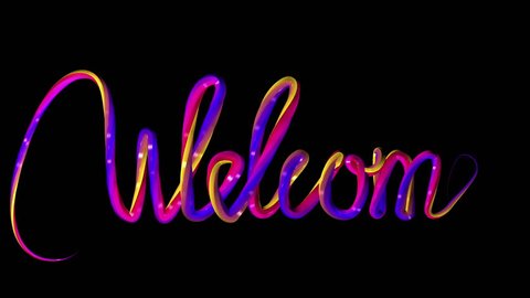 Set animation special doodle text effect WELCOME word. 4K. On a black background.