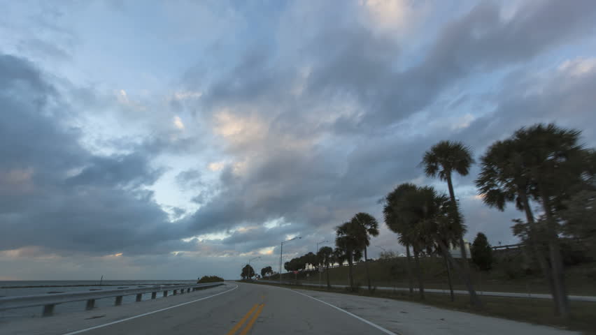 TAMPA BAY, FL - DEC 26: Timelapse of an evening Drive on the South Sunshine