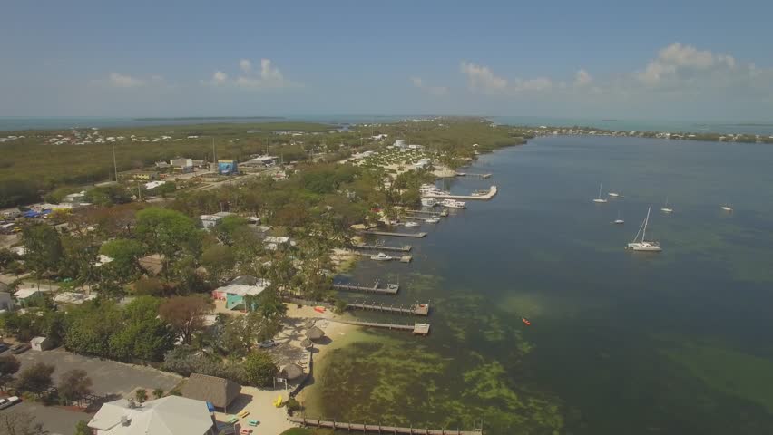 Aerial view of  Key Largo waterfront, Southern Florida, USA. 4K
