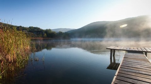 autumn morning mist on the lake