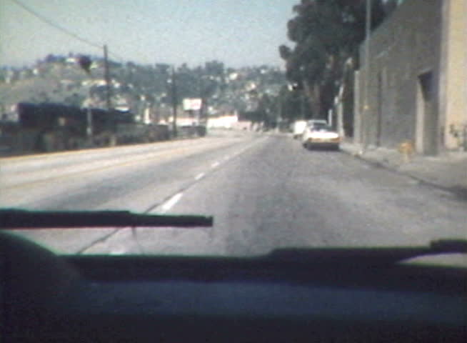 Vintage super 8 footage time lapse driving  shot of San Fernando Road in L.A.