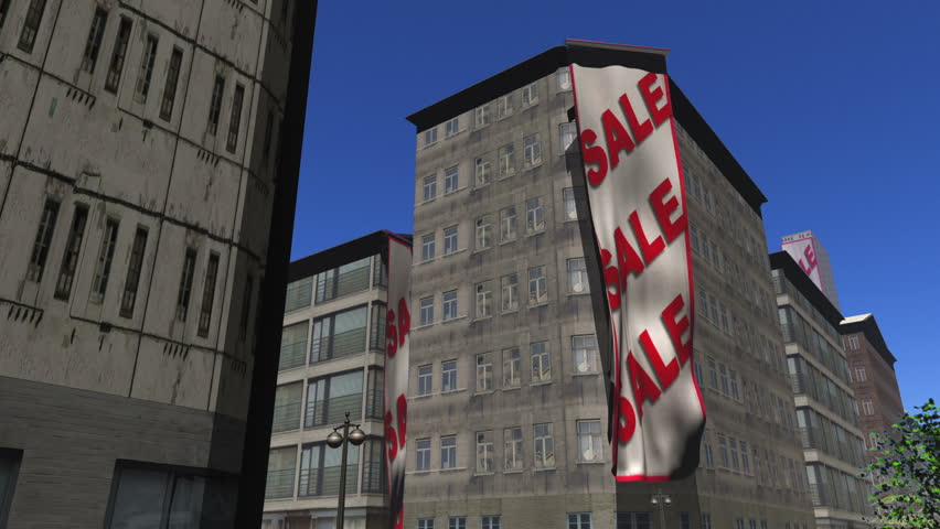 Sale, Sale, Sale banner unfurls down a building