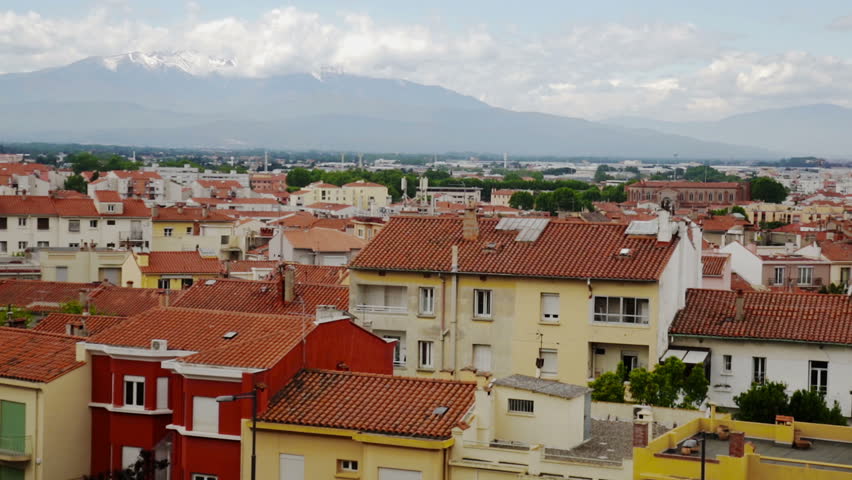 Modern red roofs of medieval french town Perpignan