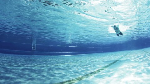 underwater view of professional male butterfly swimmer in swimming pool