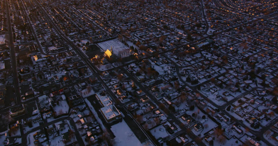 Aerial - Church in Middle of City Suburbs in Montreal during