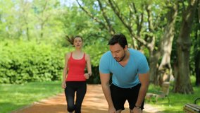 Tired, man and woman catching breath after jogging, running at the park. Exhausted couple after training. close up - Powered by Shutterstock - Get 15% off with code: PIKWIZARD15