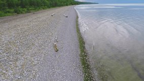 Aerial drone view of Baltic Sea  coastline, sea coast beach, landscape with sea background of  rocky coast. Aerial footage.