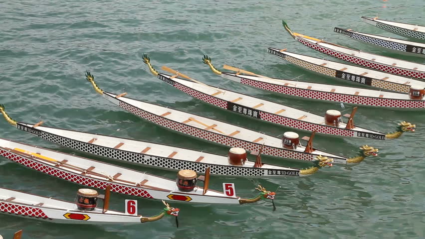 HONG KONG - JUNE 18: Dragon boats on Victoria Harbor in Hong Kong International