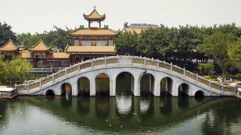 Stone arch bridge and Pavilion in Guangzhou(Canton), Guangdong Province, China.
