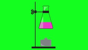 Video animation chemical experiment with a gas burner and a boiling flask