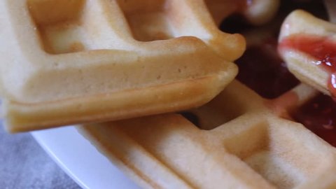 Portion of fresh made Waffles with mixed Berries (not loopable, 4K)
