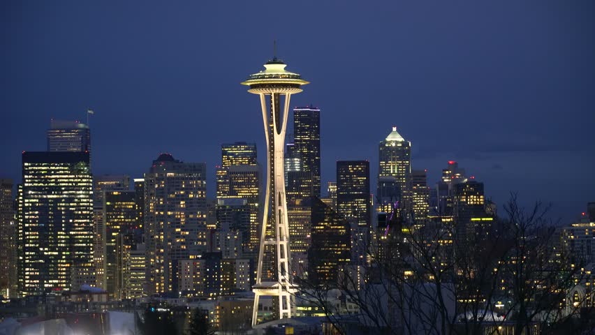 Seattle City Lights at Night Stock Footage Video (100% ...