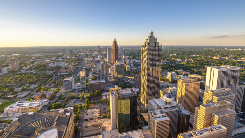 Atlanta, Georgia, USA downtown skyline time lapse from day to night.