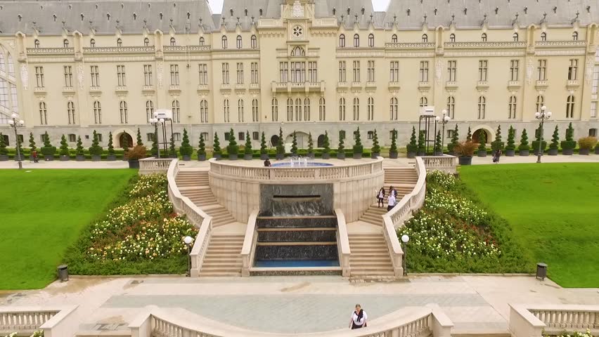 Aerial shot of the Palace of Culture in Iasi, Romania