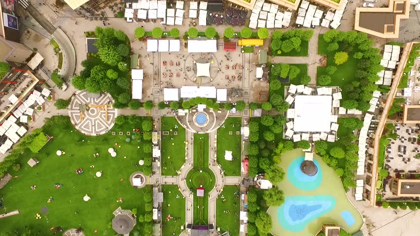 Aerial view of Iasi, Romania. The Palace of Culture gardens