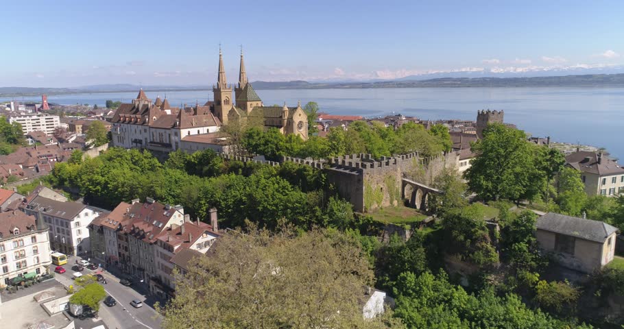 Neuchatel castle west side - Aerial 4K - Phantom 4 PRO