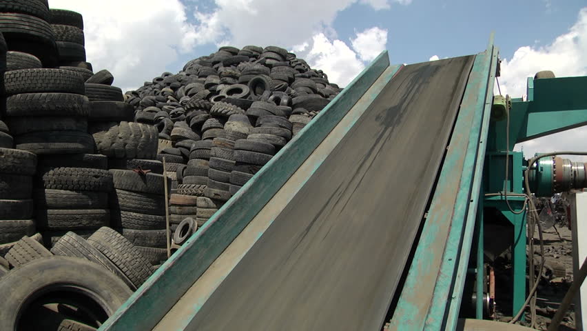 Old rubber in recyling factory