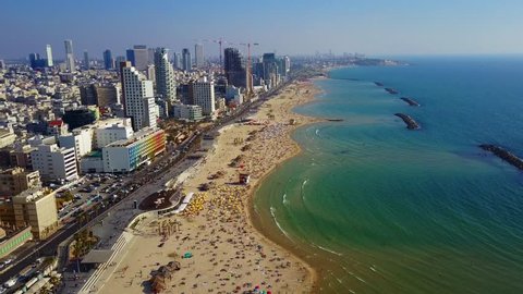 Tel Aviv Beach and Sea, aerial view, Israel