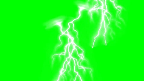 Lighting strikes on green screen background animation. Thunderstorm footage video.