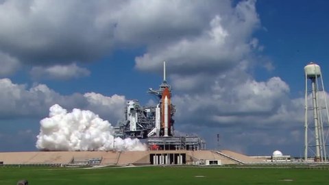 2010s: The Space Shuttle lifts off from the launch pad.
