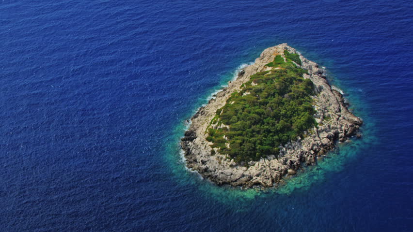 Helicopter aerial shoot of small island near Mljet - a tourist destination in Dubrovnik archipelago, Croatia