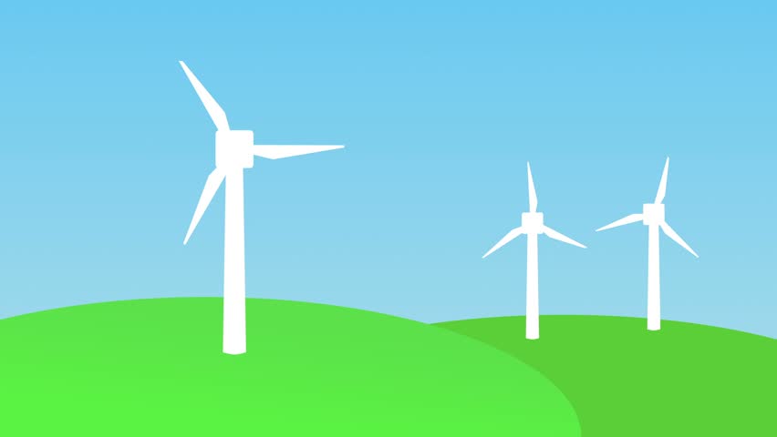 peaceful wind turbine cartoon background loop Stock Footage Video (100%
