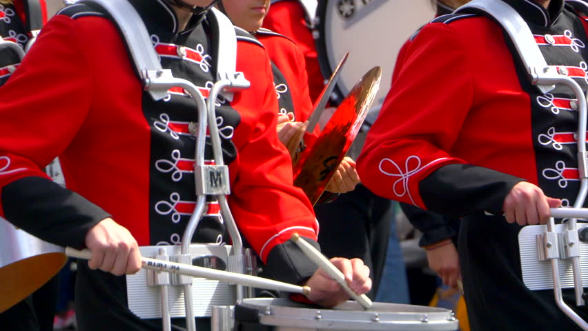 4K Marching Band Drums Slow Motion, Percussion Music Drummer Close Up Parade