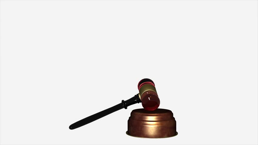 Gavel turning on itself on a white background and in slow motion + Alpha Channel