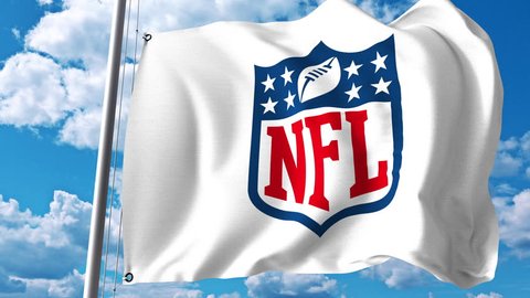 Waving flag with NFL logo. 4K editorial clip