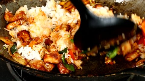 Frying  rice with pork, Thai food.