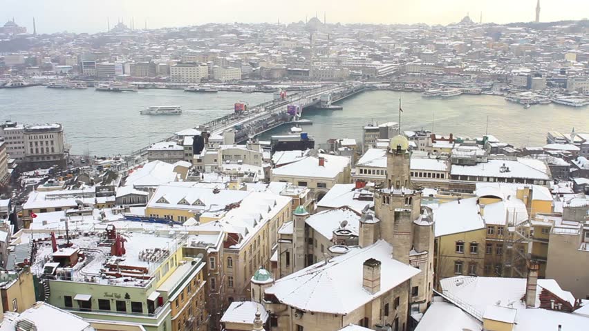 Istanbul in Winter. View from the tower on a snowy winter day
