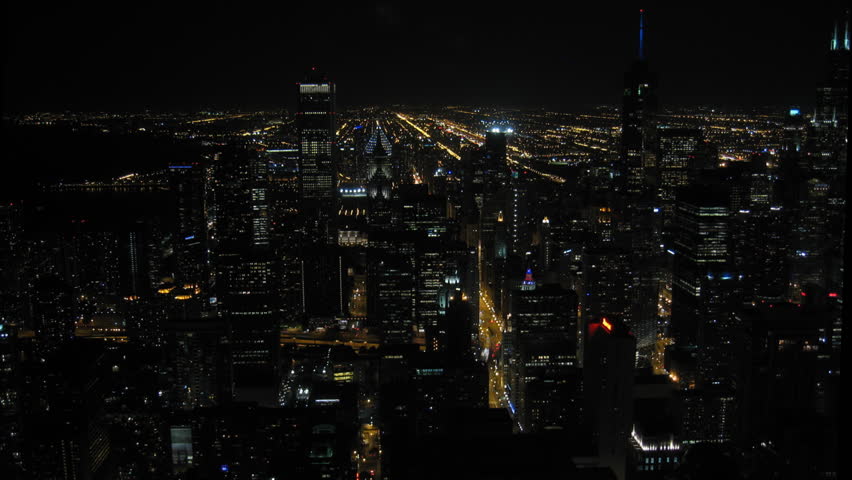Chicago Night Skyline Timelapse 1. Chicago skyline at night. Shot in time-lapse.