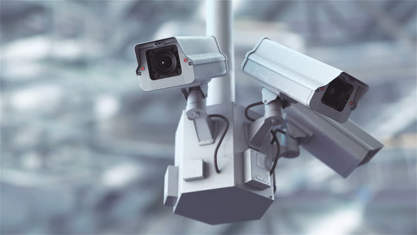 Security cameras scanning the street in 4K
