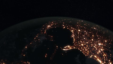 Loopable: Earth from Space. Simulated orbital space flight over the surface of the night planet Earth (America, Gulf of Mexico, Australia, Oceania and Africa).