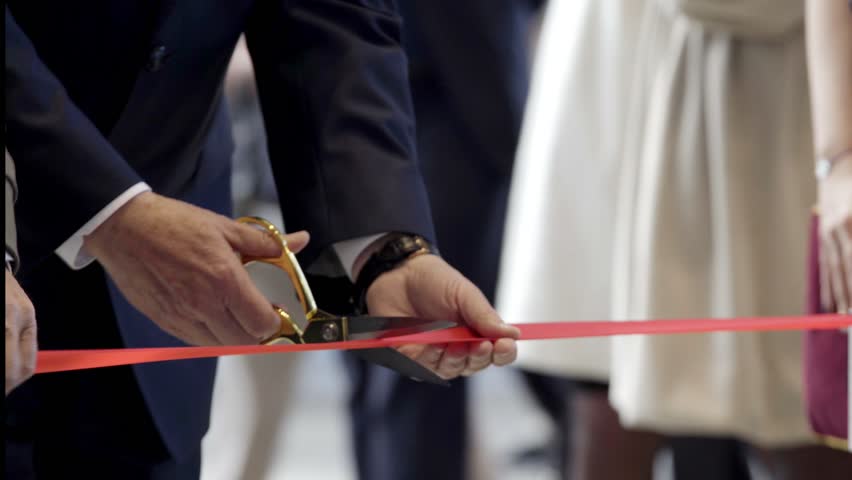 Close up Ribbon cutting at the Grand opening Royalty-Free Stock Footage #28331791