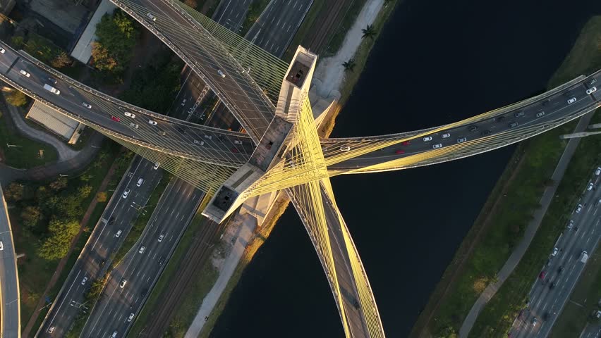 Top View of Estaiada Bridge in Sao Paulo, Brazil Royalty-Free Stock Footage #28347856