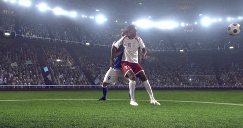 4k footage of a soccer player in dramatic play during a soccer game on a professional outdoor soccer stadium. Players wear unbranded uniform. Stadium and crowd are made in 3D.
