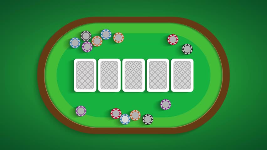 Royal flush is on the poker table. The cards are turned over on the table. Motion graphics in a flat style.