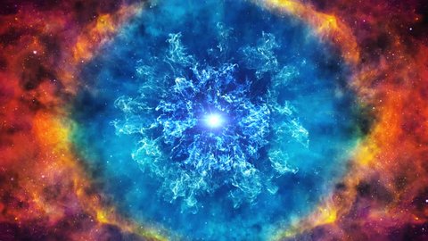 Star explosion into the creation of a beautiful nebula. Supernova. Big bang animation of the universe.