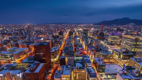 Sapporo, Japan downtown city skyline time lapse.