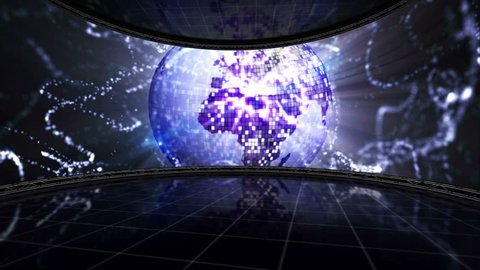 EARTH DISCO BALL Animation in Monitor, Dance Room, Rendering, Background, Loop, 4k
