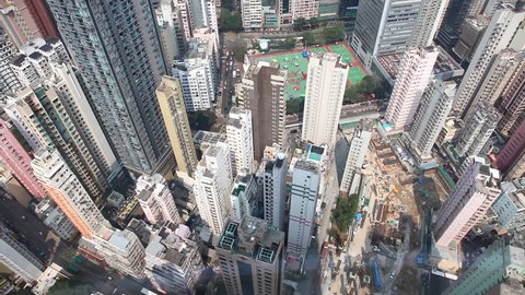 Hong Kong Island Skyline from above in the middle of skyscrapers at Central/Wan Chai/Admiralty