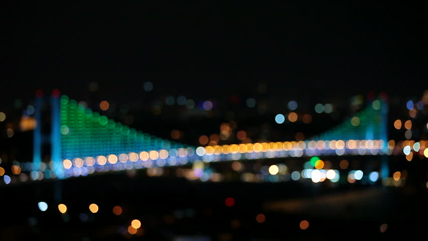 Colorful bridge lights are making show in Istanbul Bosporus Bridge