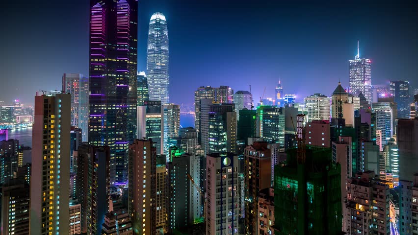 Hong Kong aerial Night view City roofs 4K