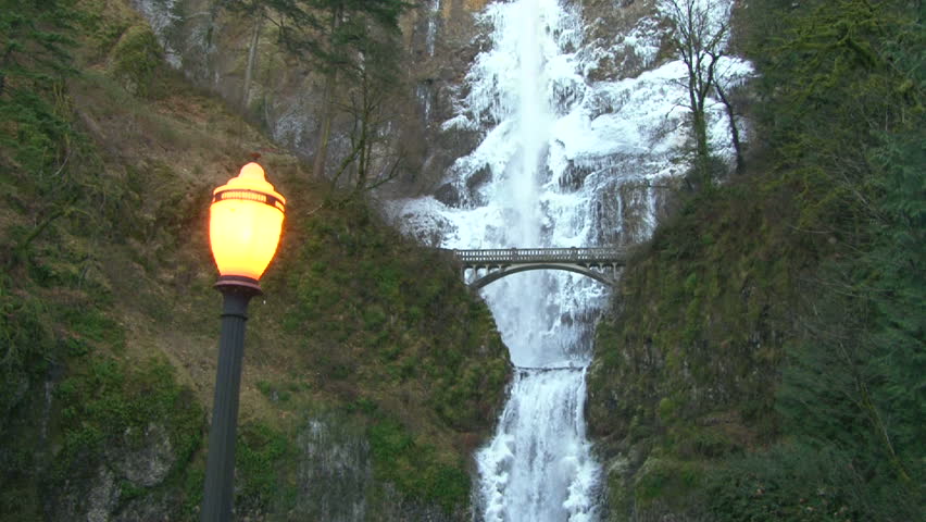 Multnomah Falls in Oregon during winter.