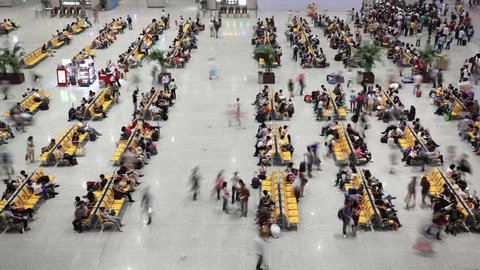 Time lapse of Crowded Chinese Train Station.