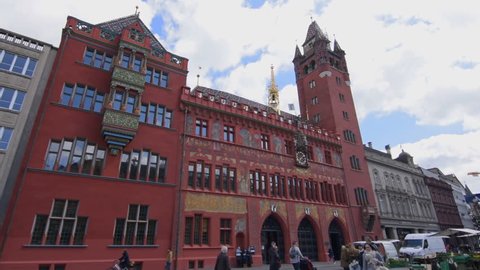 Basel, May 12: The red city hall of Basel. The city hall in Basel is over 500 years old. Shot at the 12 May 2017.