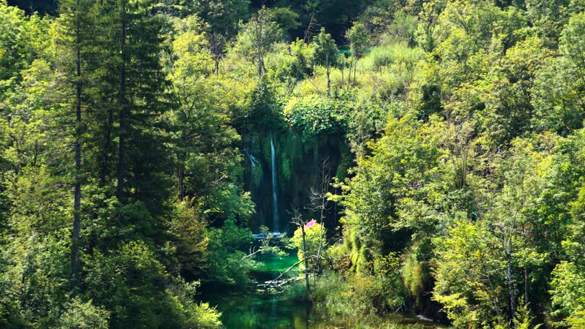 Picturesque waterfalls scenery in Plitvice Lakes National Park, Croatia