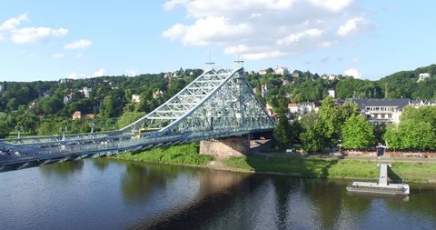 Dresden, Germany Artful Bridge - Aerial View - Drone Video