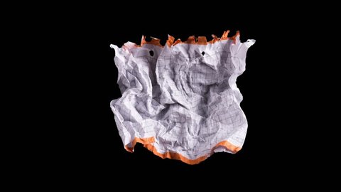 Stop motion animation: unwrapping and wrapping blank sheet of paper on black background. Crumpled piece of white paper exercise book.